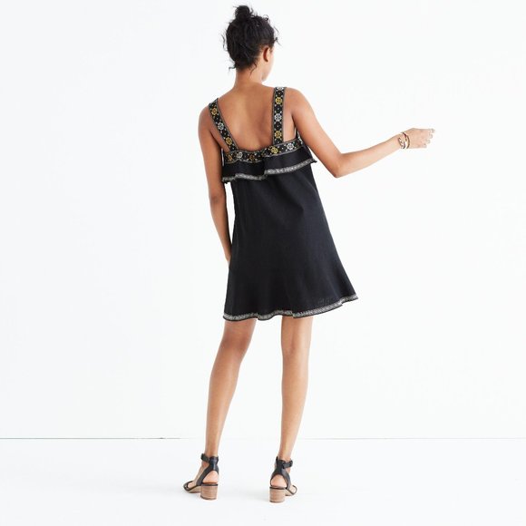 Madewell Embroidered Tier Linen Dress Black Small - Picture 3 of 9